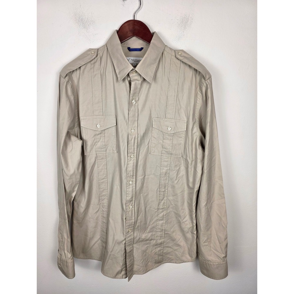 Teddy Stratford Beige Zip-Fit Shirt Mens Size 5 (XL) Long Sleeve Epaulettes